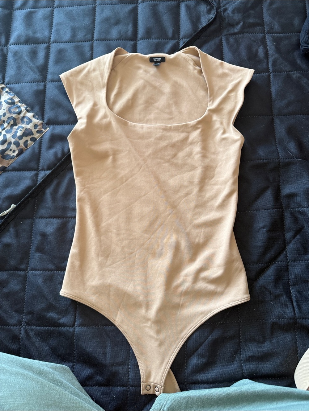 Express Beige Scoop Neck Short Sleeve Bodysuit